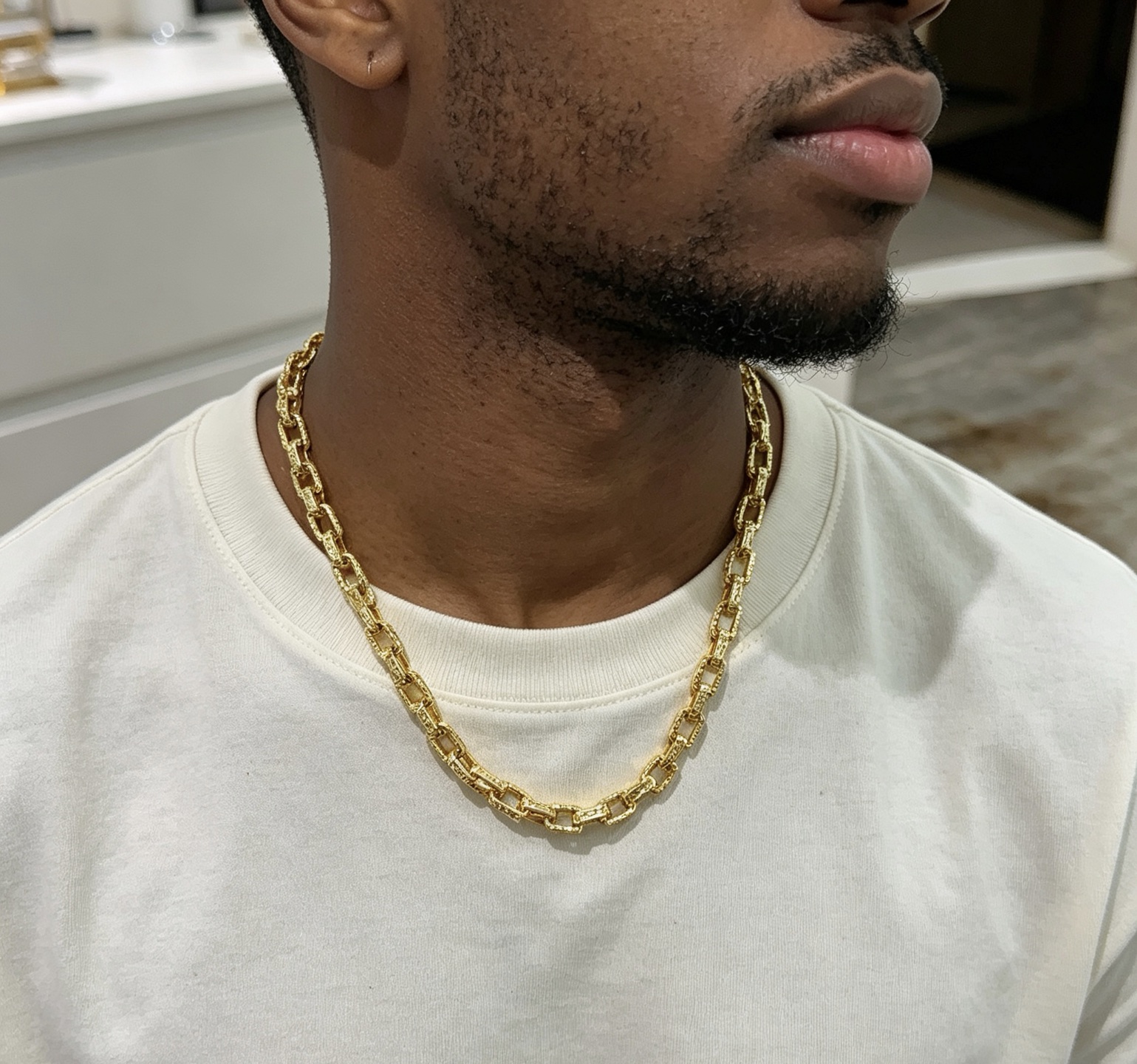 Saint Laurent Textured Chain Link necklace gold-tone metal with black enamel accents 60cm