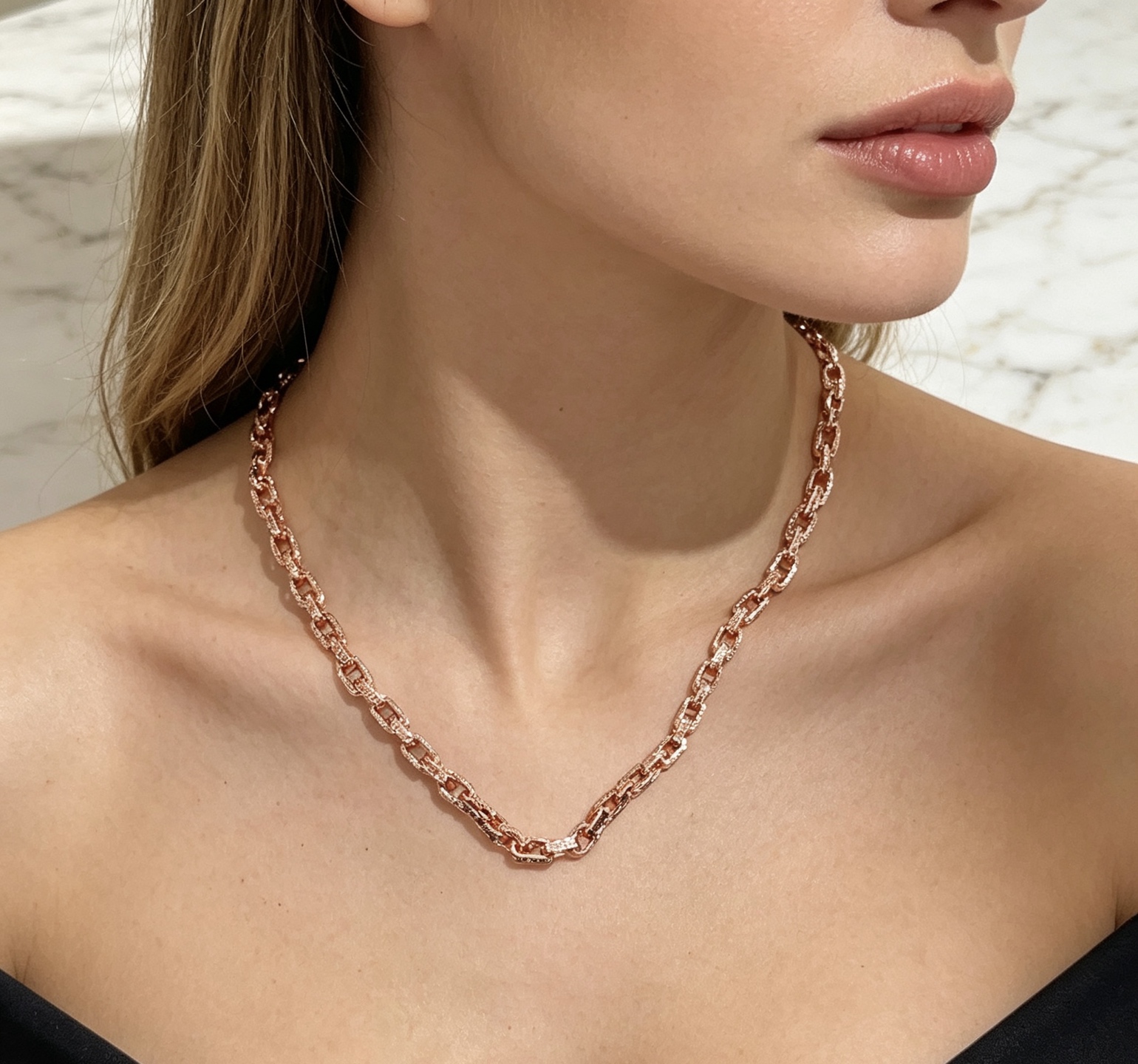 Saint Laurent V Textured Chain necklace Rose gold 60cm