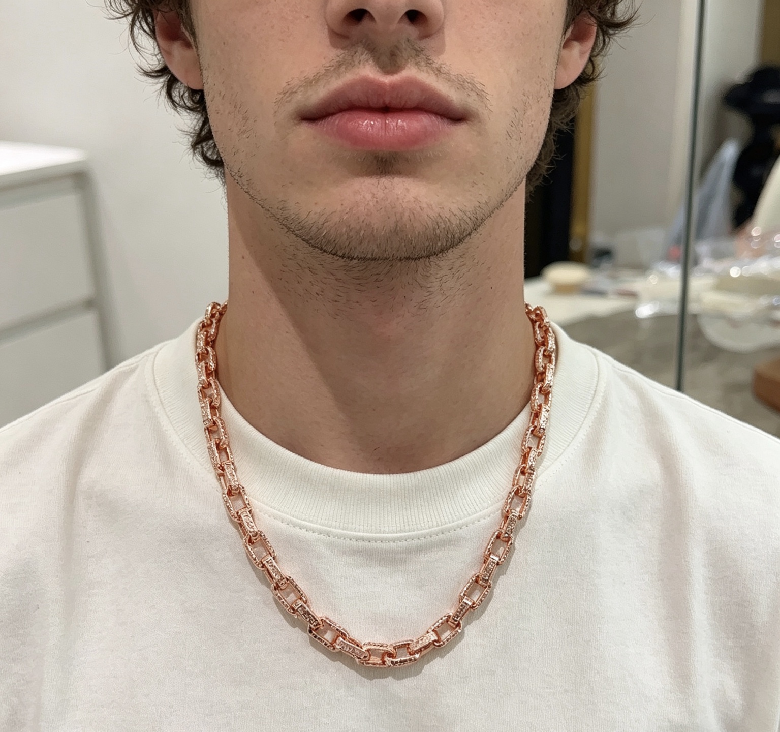 Saint Laurent V Textured Chain necklace Rose gold 60cm