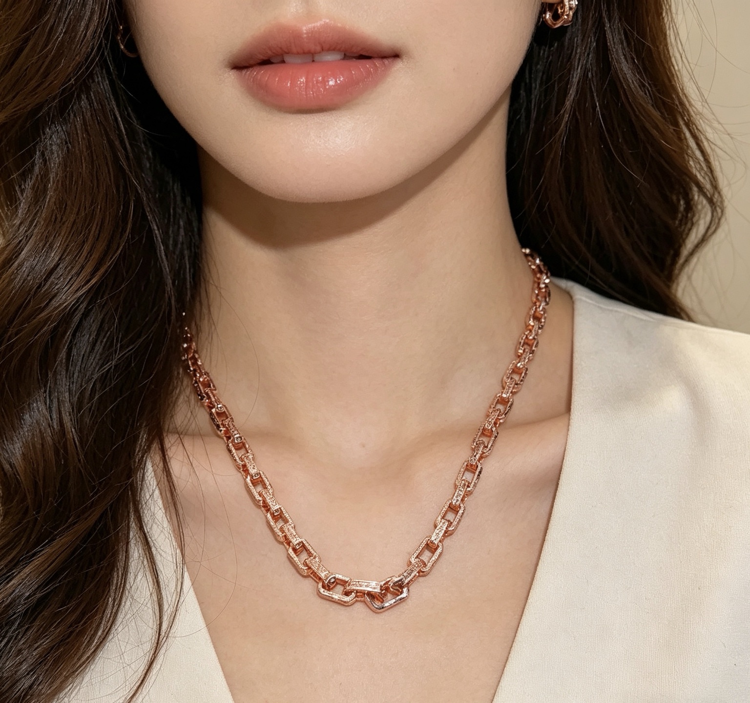 Saint Laurent V Textured Chain necklace Rose gold 60cm