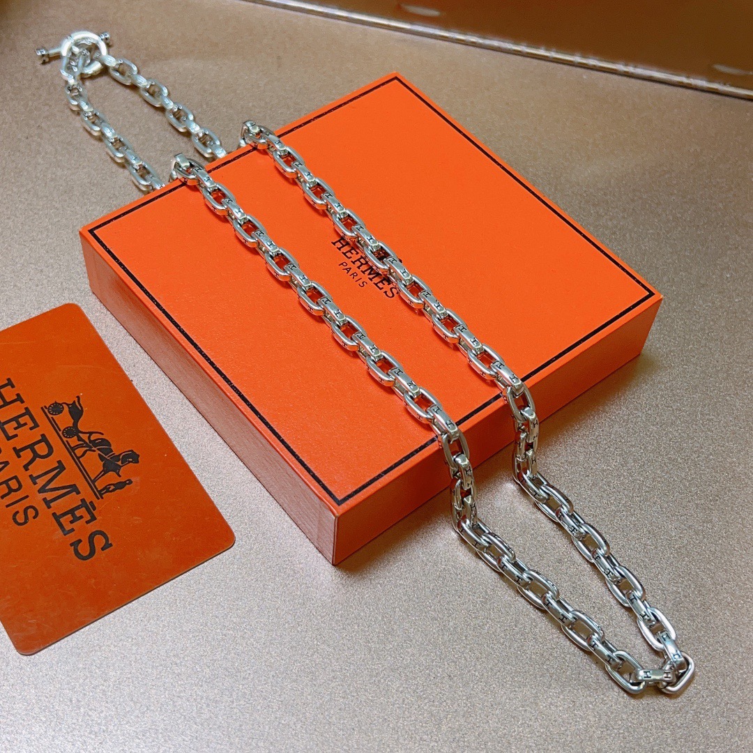 Collana Hermes Chaine d'Ancre metallo argentato 60 cm
