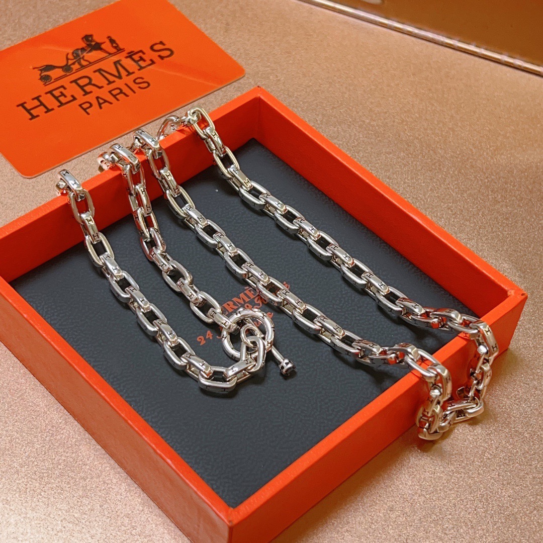 Collana Hermes Chaine d'Ancre metallo argentato 60 cm
