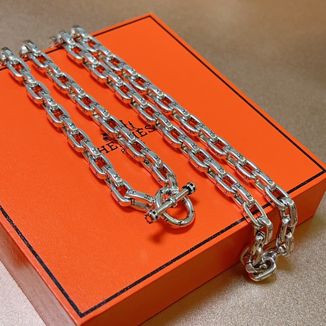 Collana Hermes Chaine d'Ancre metallo argentato 60 cm