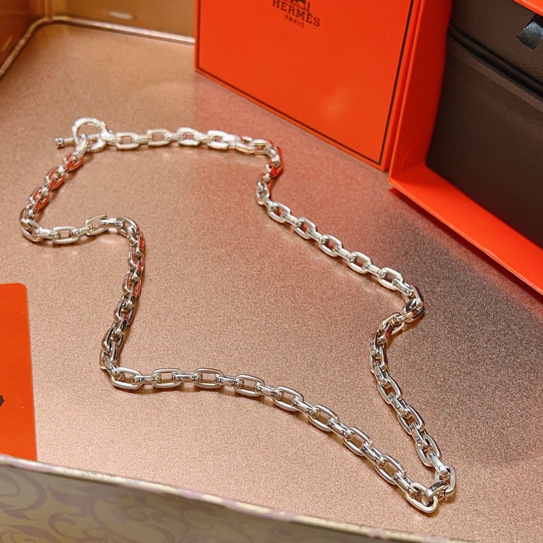 Collana Hermes Chaine d'Ancre metallo argentato 60 cm