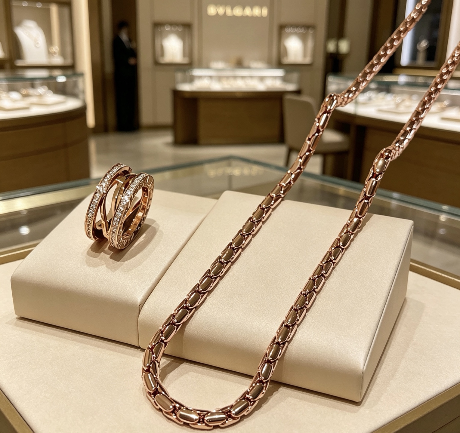 Bvlgari DIVAS DREAM necklace 18K rose gold with clear diamonds 60cm