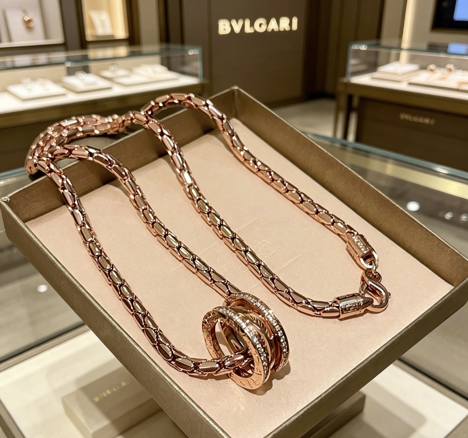 Bvlgari DIVAS DREAM necklace 18K rose gold with clear diamonds 60cm