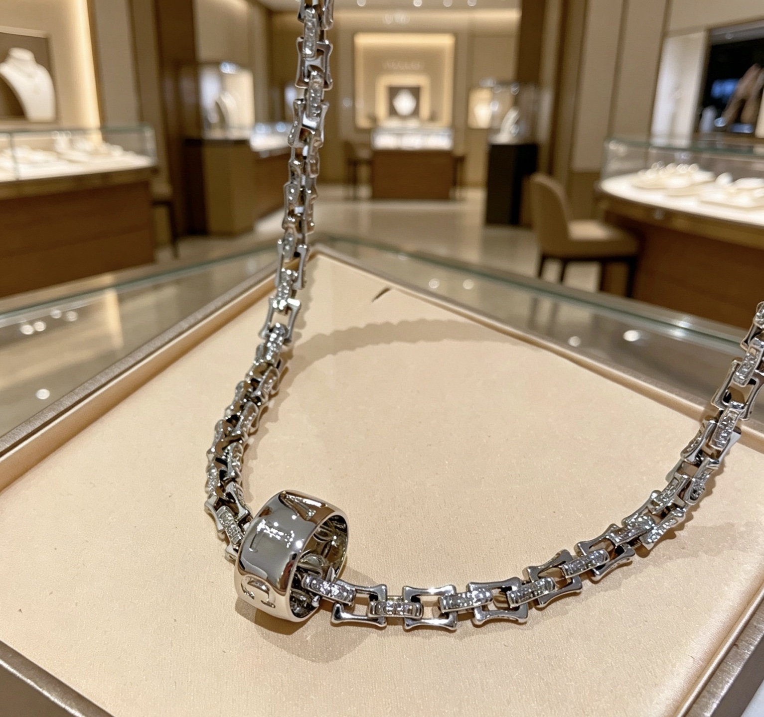 Bvlgari Bvlgari V necklace 18K white gold with diamond accents 45cm