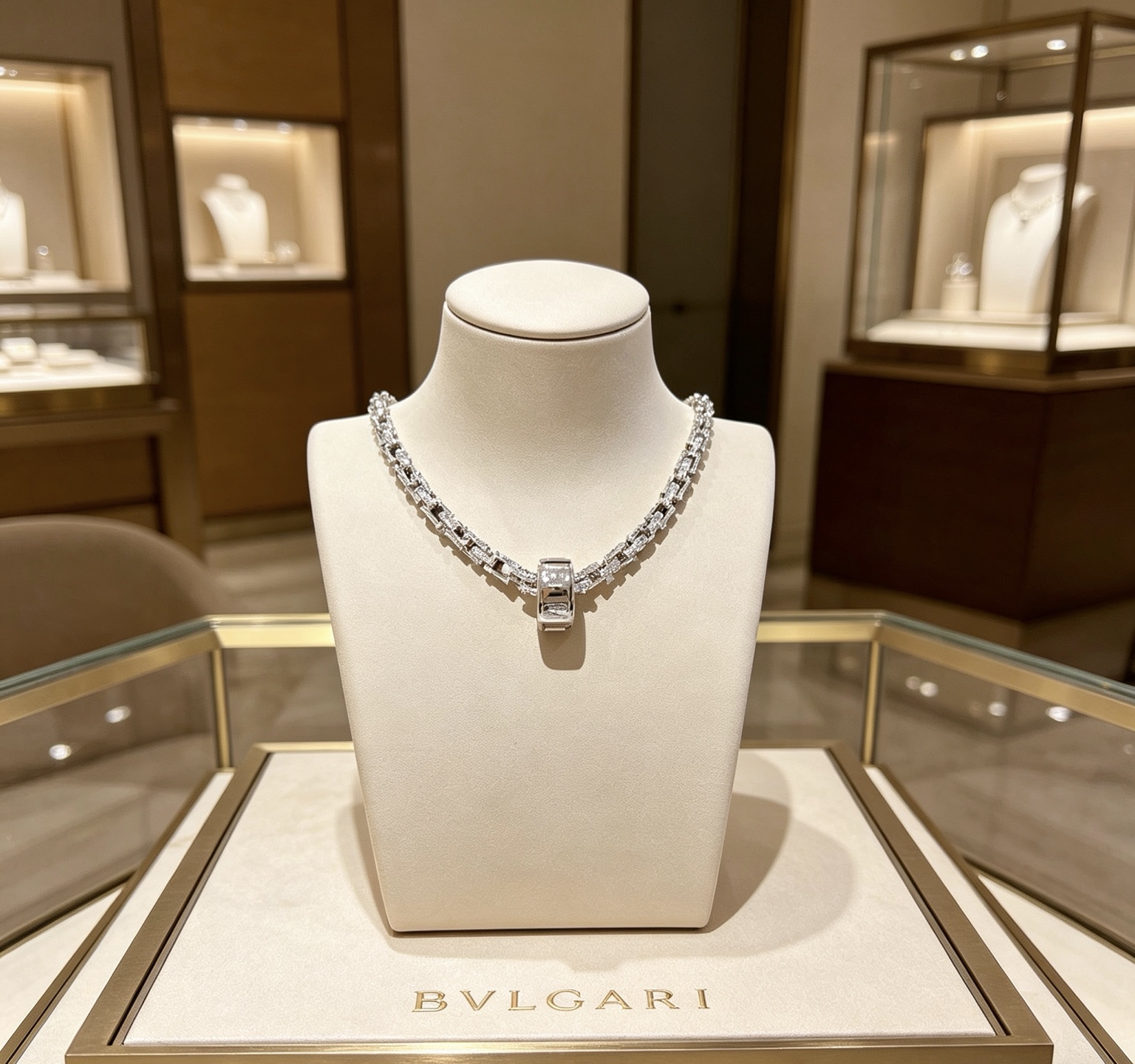 Bvlgari Bvlgari V necklace 18K white gold with diamond accents 45cm