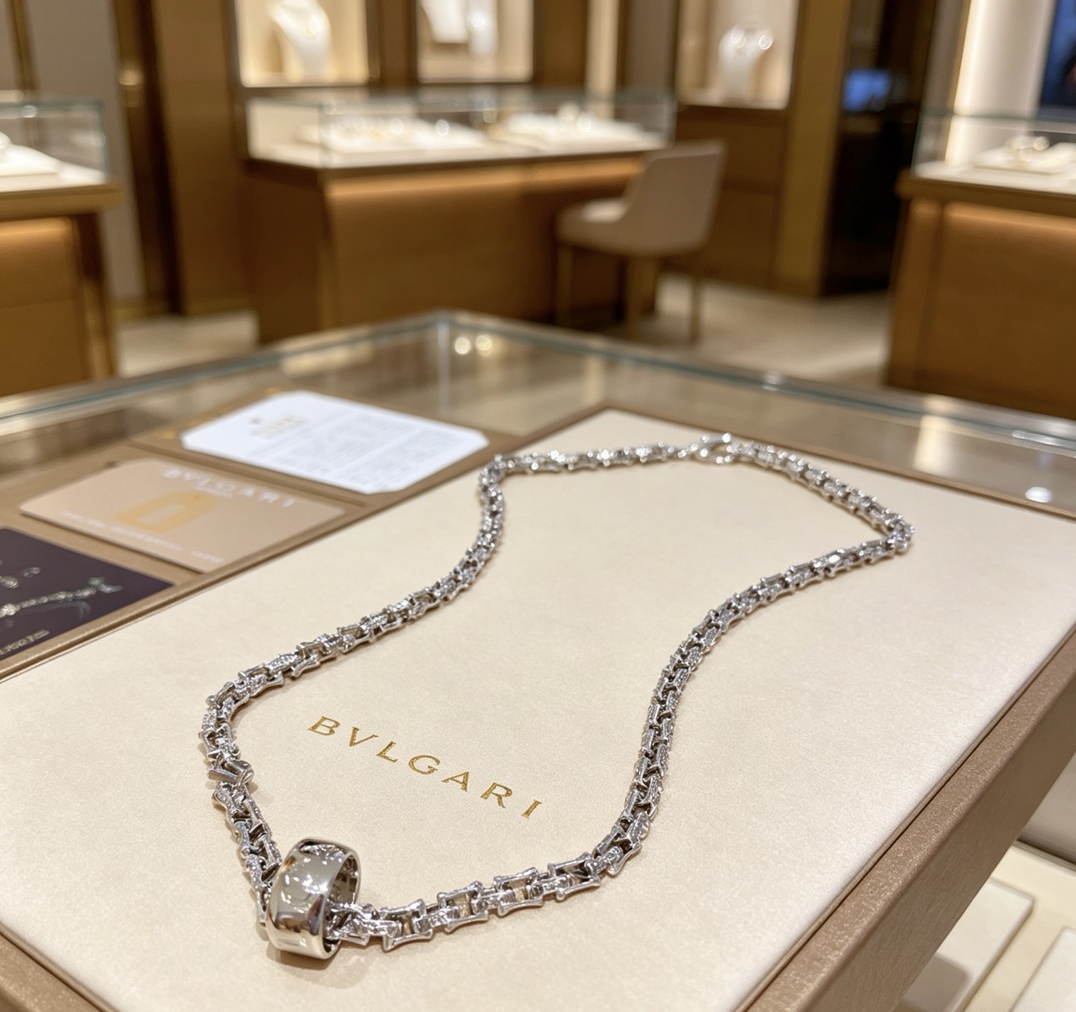 Bvlgari Bvlgari V necklace 18K white gold with diamond accents 45cm