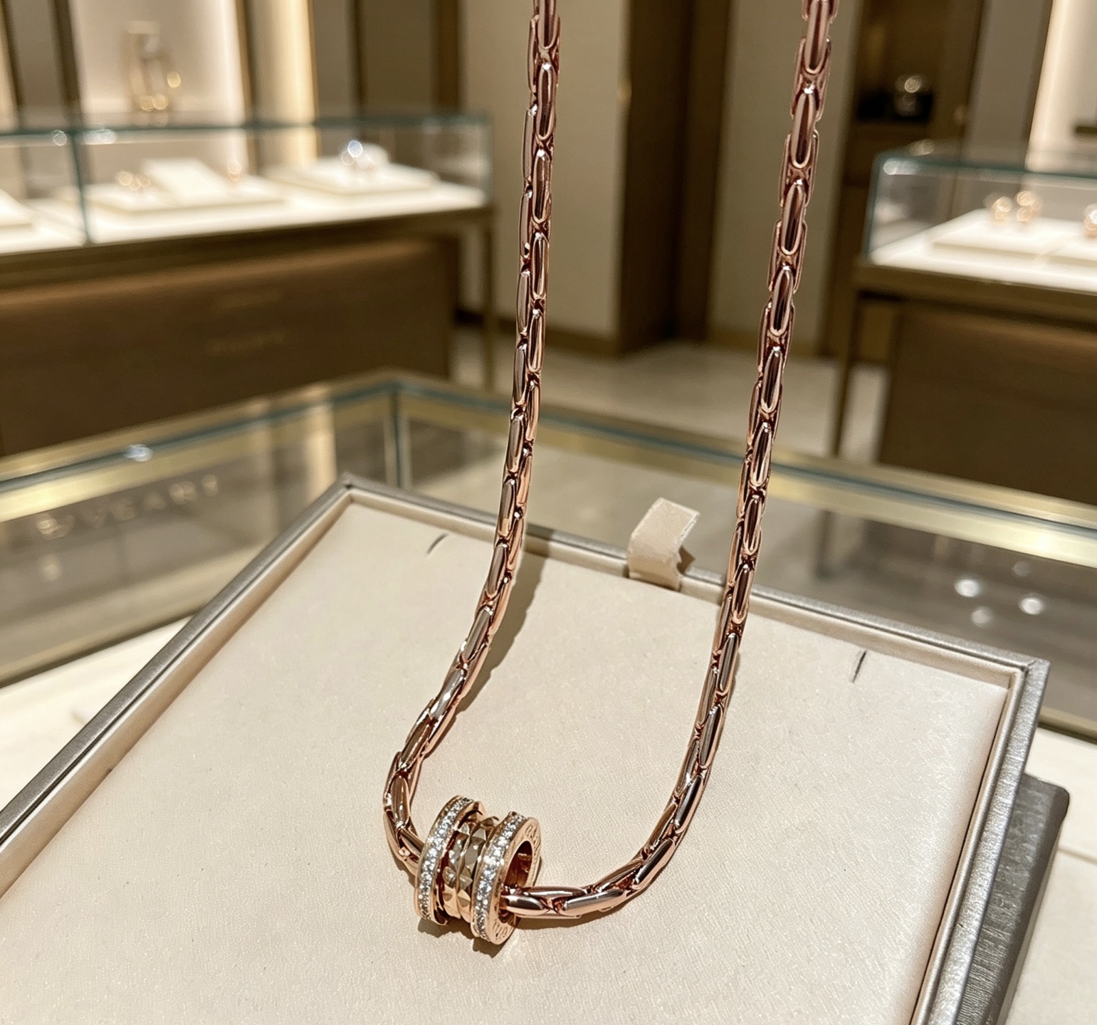 Bvlgari B zero1 necklace Rose gold with clear diamond accents 60cm