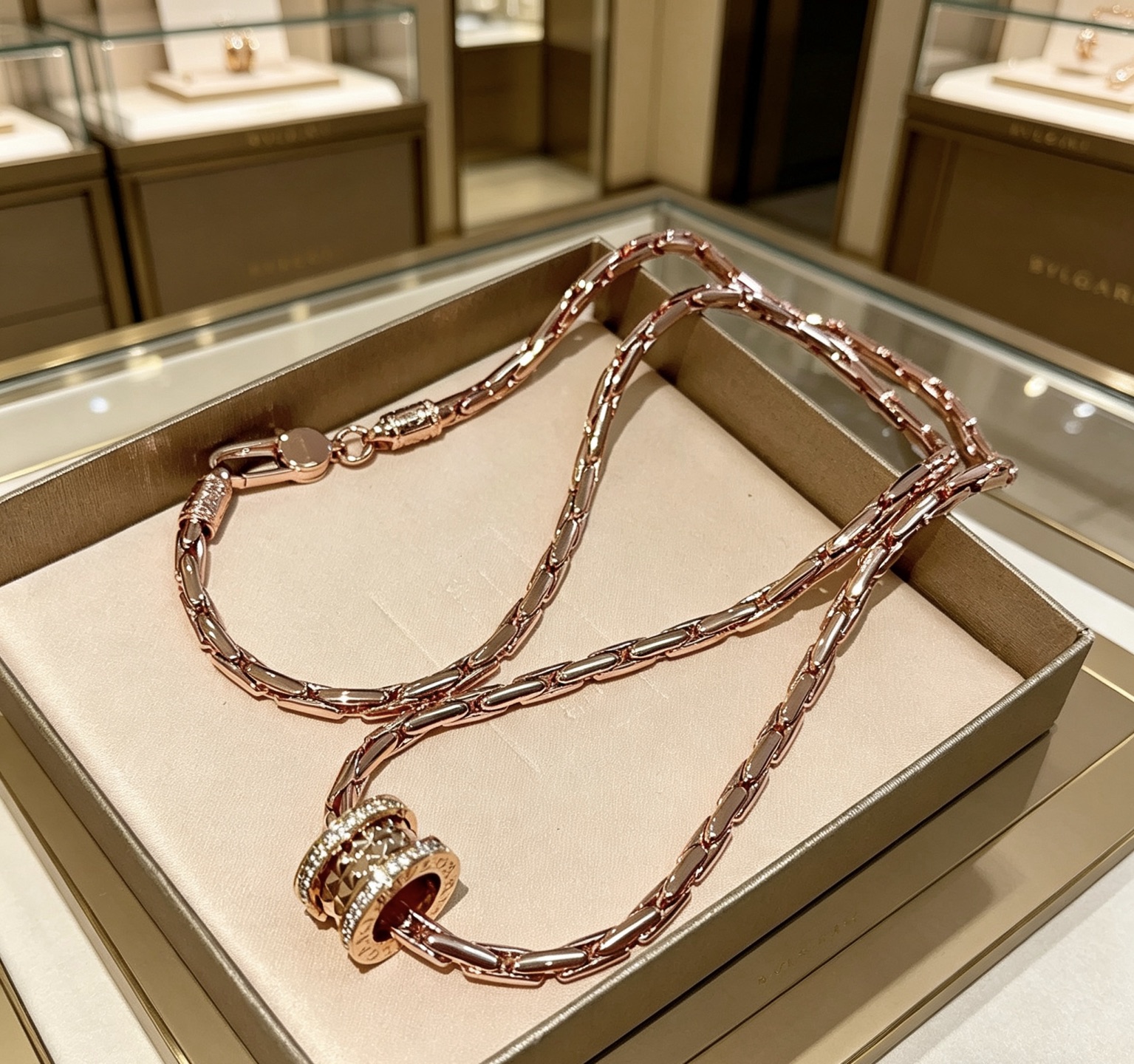 Bvlgari B zero1 necklace Rose gold with clear diamond accents 60cm