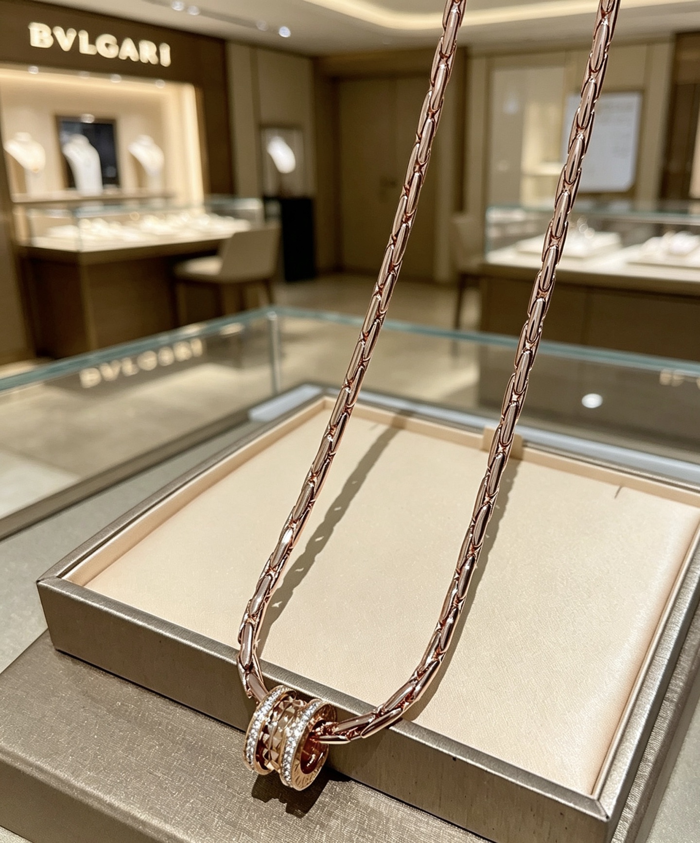 Bvlgari B zero1 necklace Rose gold with clear diamond accents 60cm