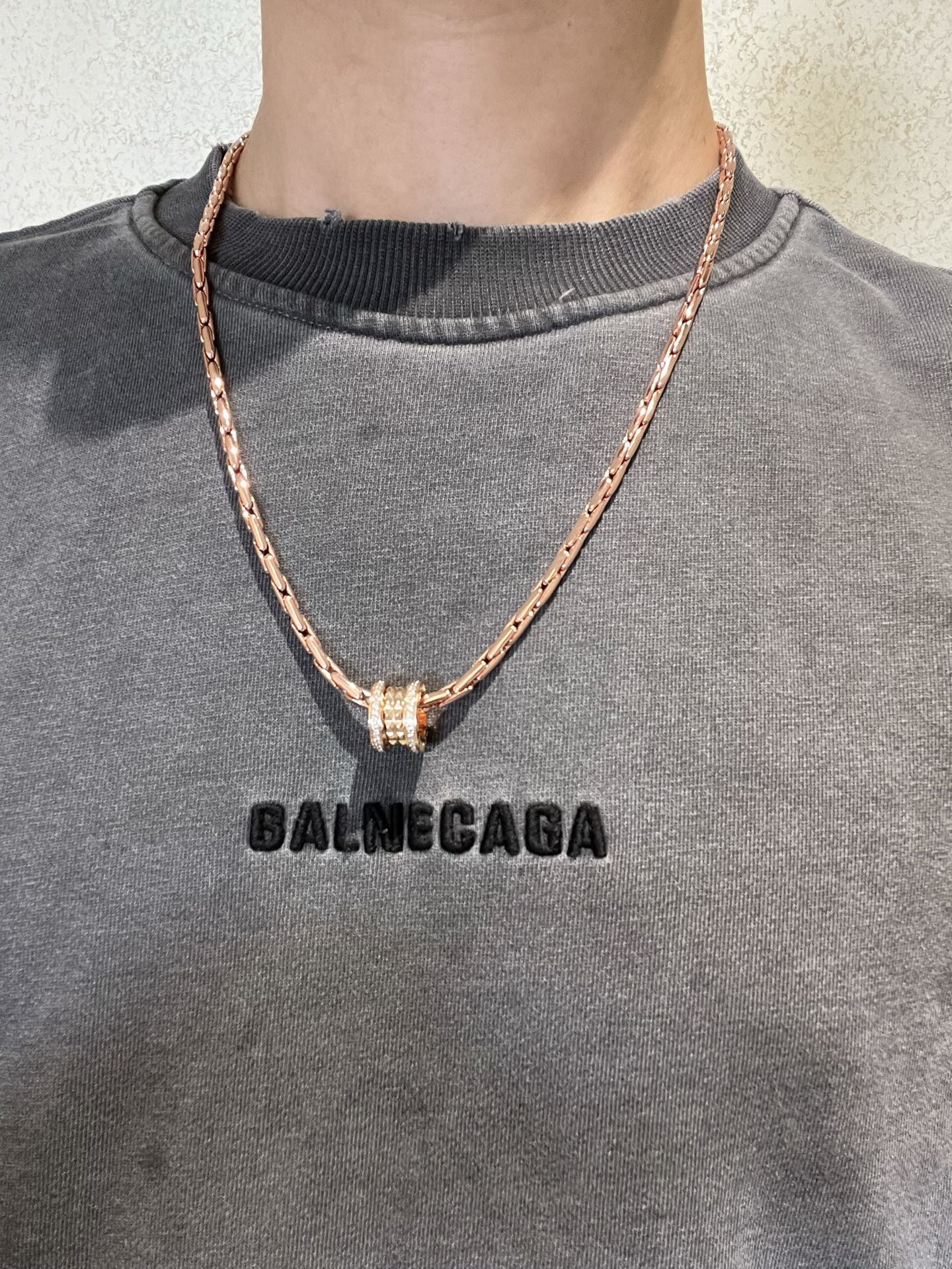 Bvlgari B zero1 necklace Rose gold with clear diamond accents 60cm