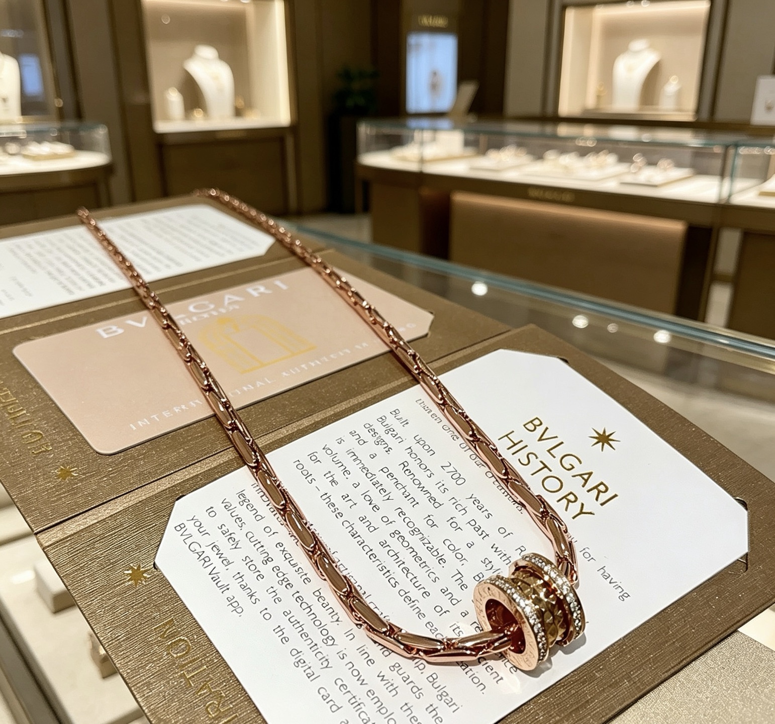 Bvlgari B zero1 necklace Rose gold with clear diamond accents 60cm