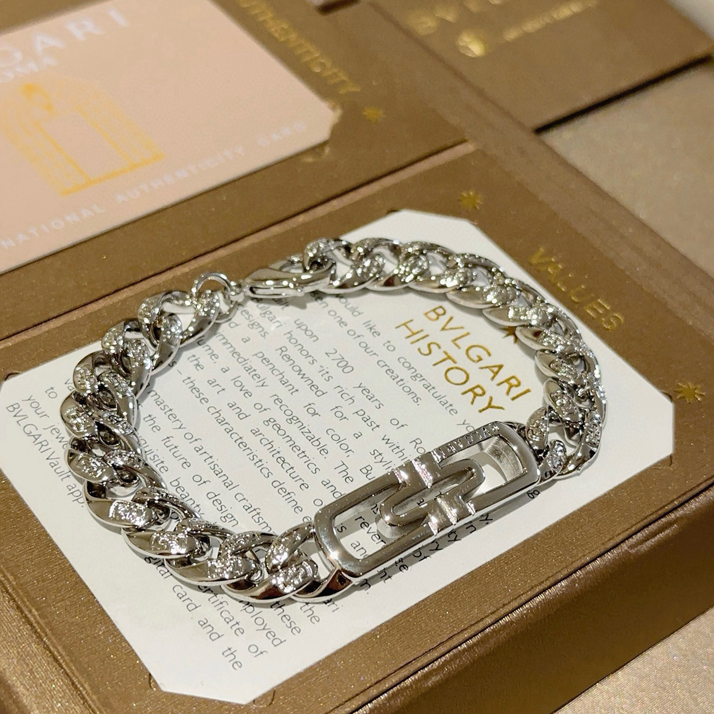 Bvlgari Parentesi bracelet silver-toned metal with clear diamond accents 20cm