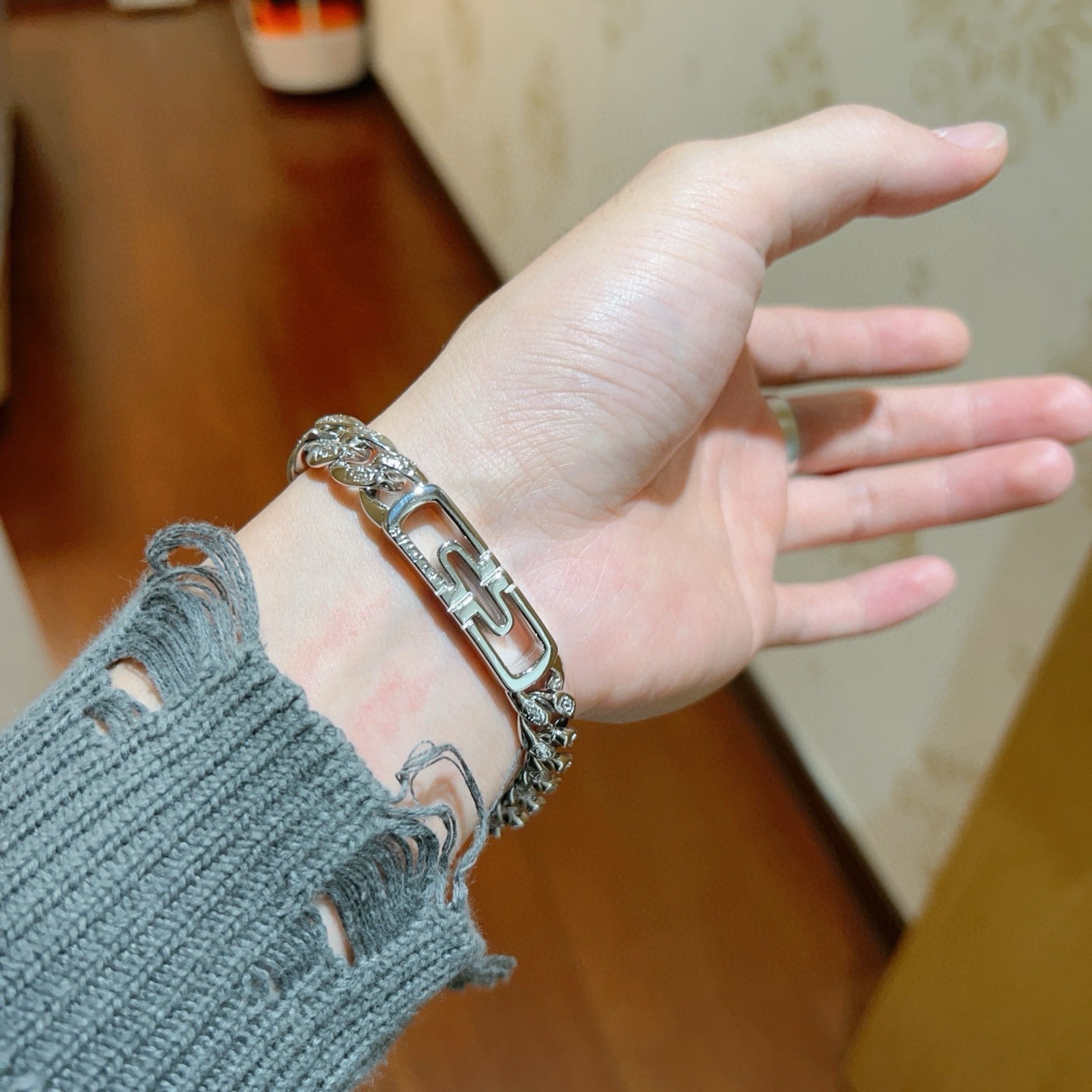 Bvlgari Parentesi bracelet silver-toned metal with clear diamond accents 20cm