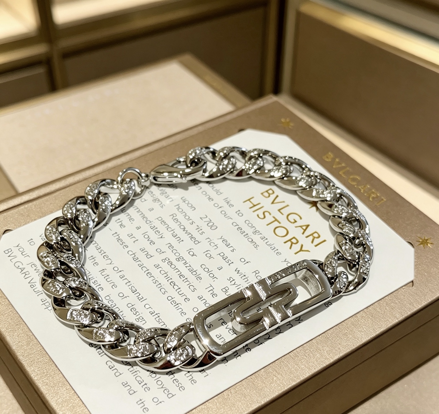 Bvlgari Parentesi bracelet silver-toned metal with clear diamond accents 20cm