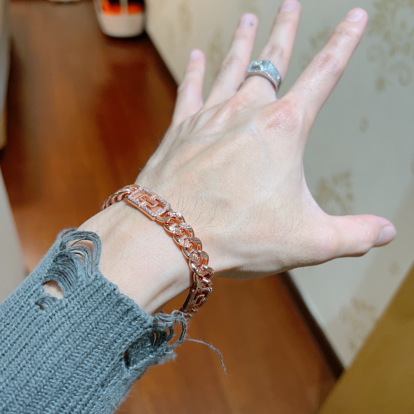 Bvlgari Bvlgari Bvlgari Chain bracelet Rose gold with pave diamonds 20cm