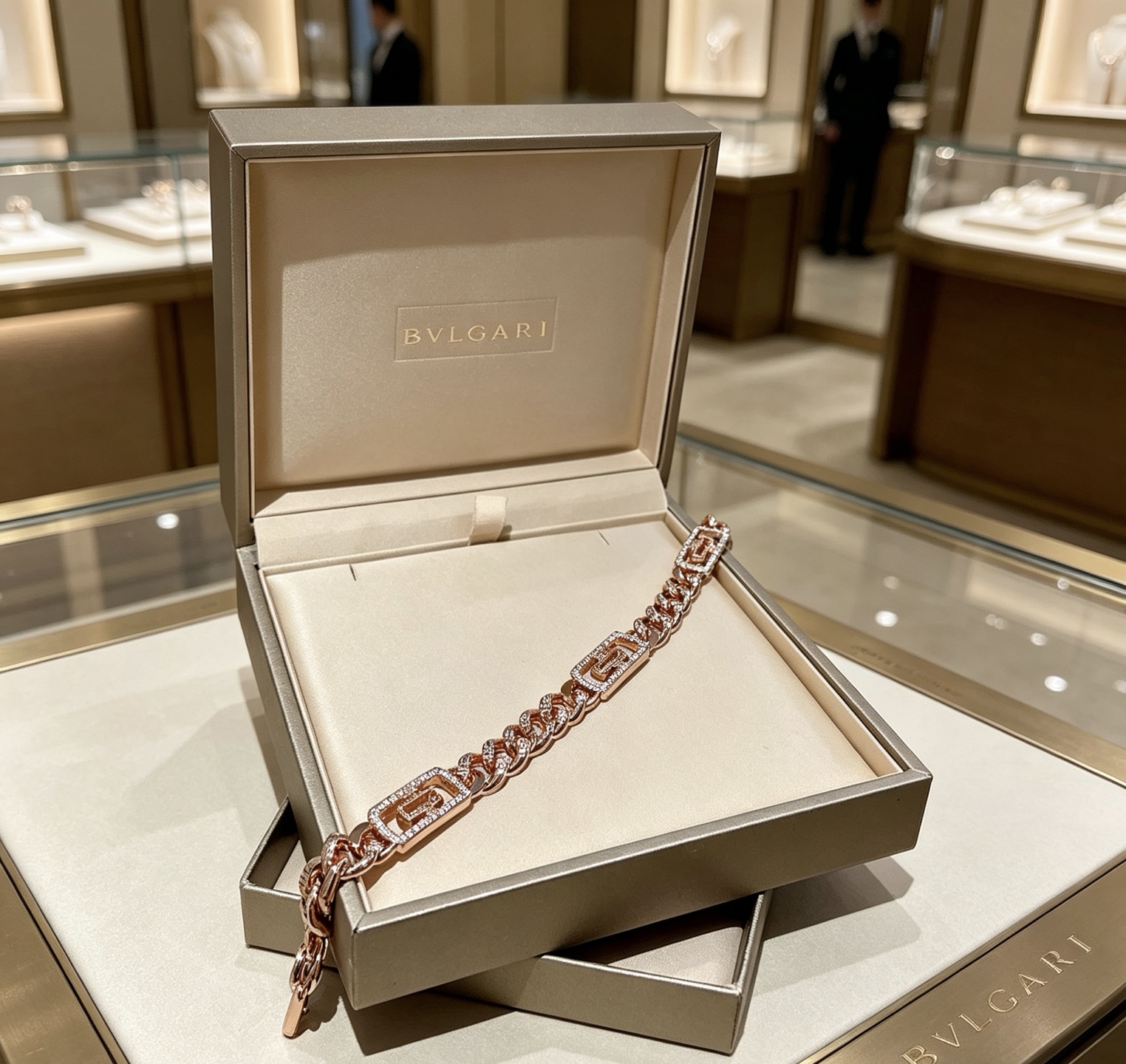 Bvlgari Bvlgari Bvlgari Chain bracelet Rose gold with pave diamonds 20cm
