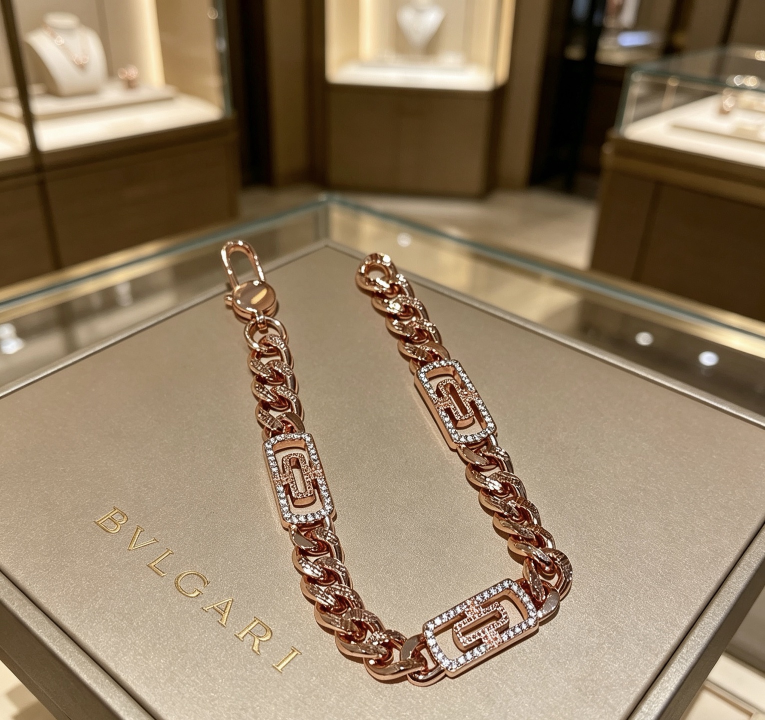 Bvlgari Bvlgari Bvlgari Chain bracelet Rose gold with pave diamonds 20cm