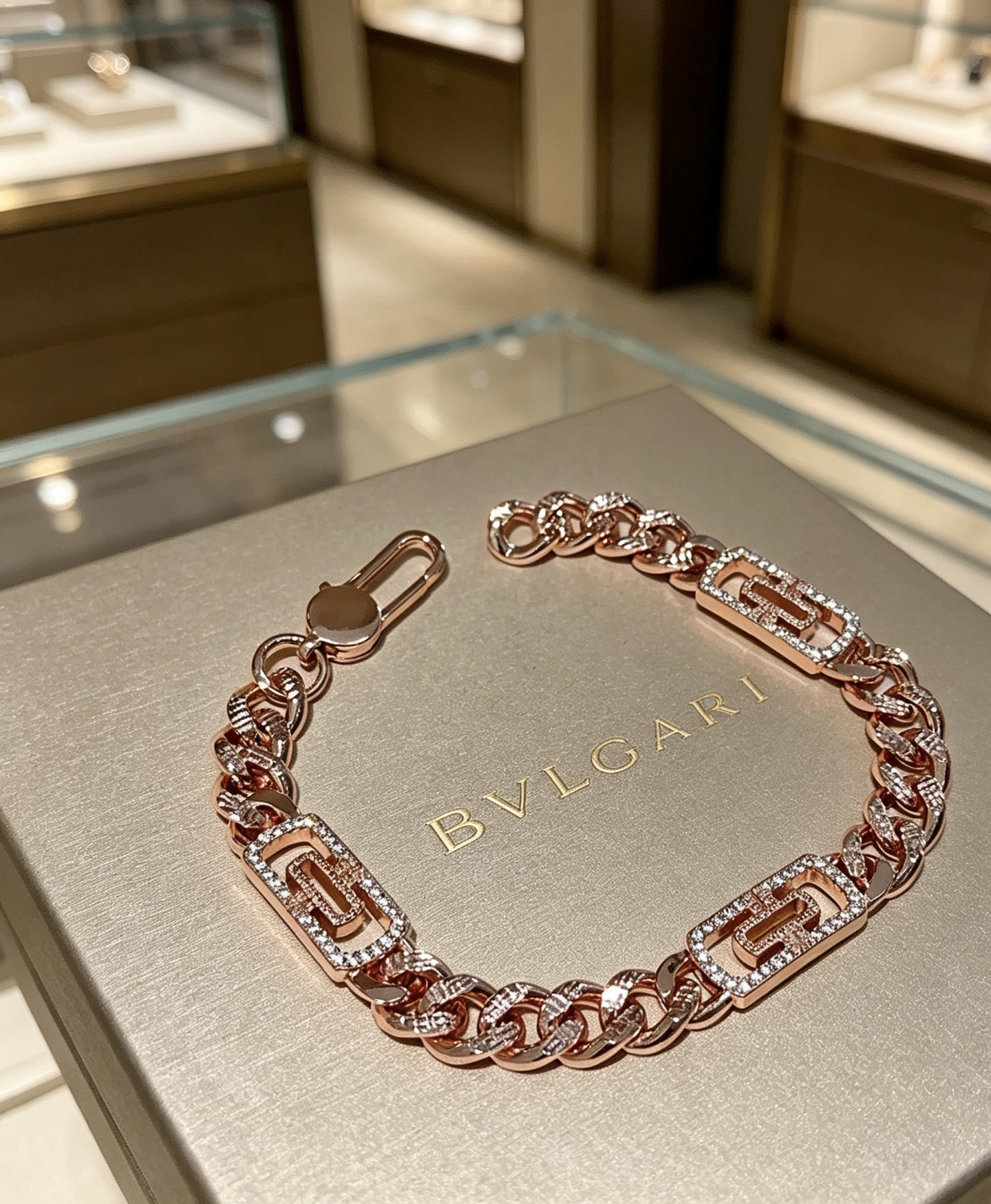 Bvlgari Bvlgari Bvlgari Chain bracelet Rose gold with pave diamonds 20cm
