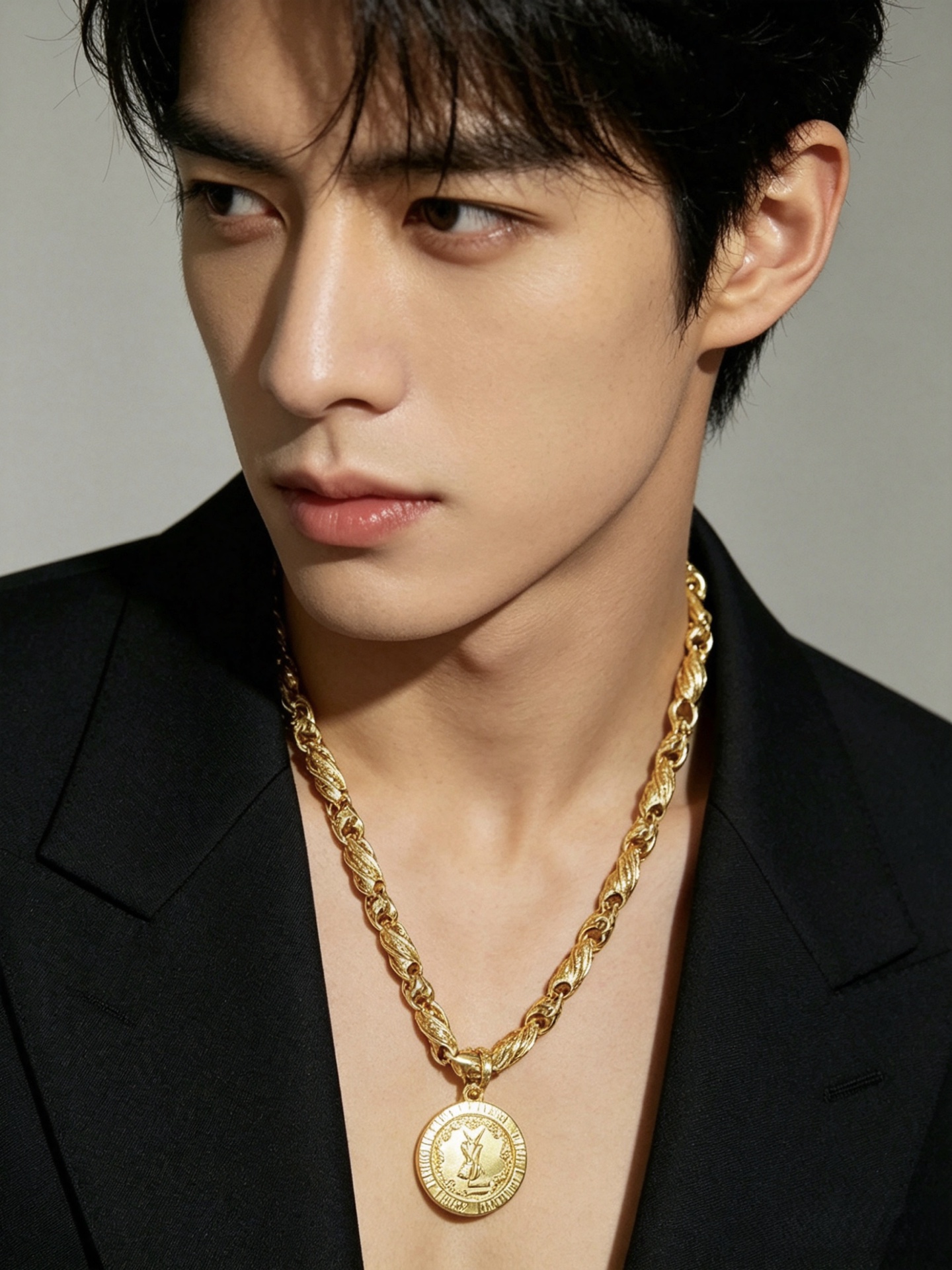 Saint Laurent YSL Monogram Coin Pendant necklace gold tone metal 60cm