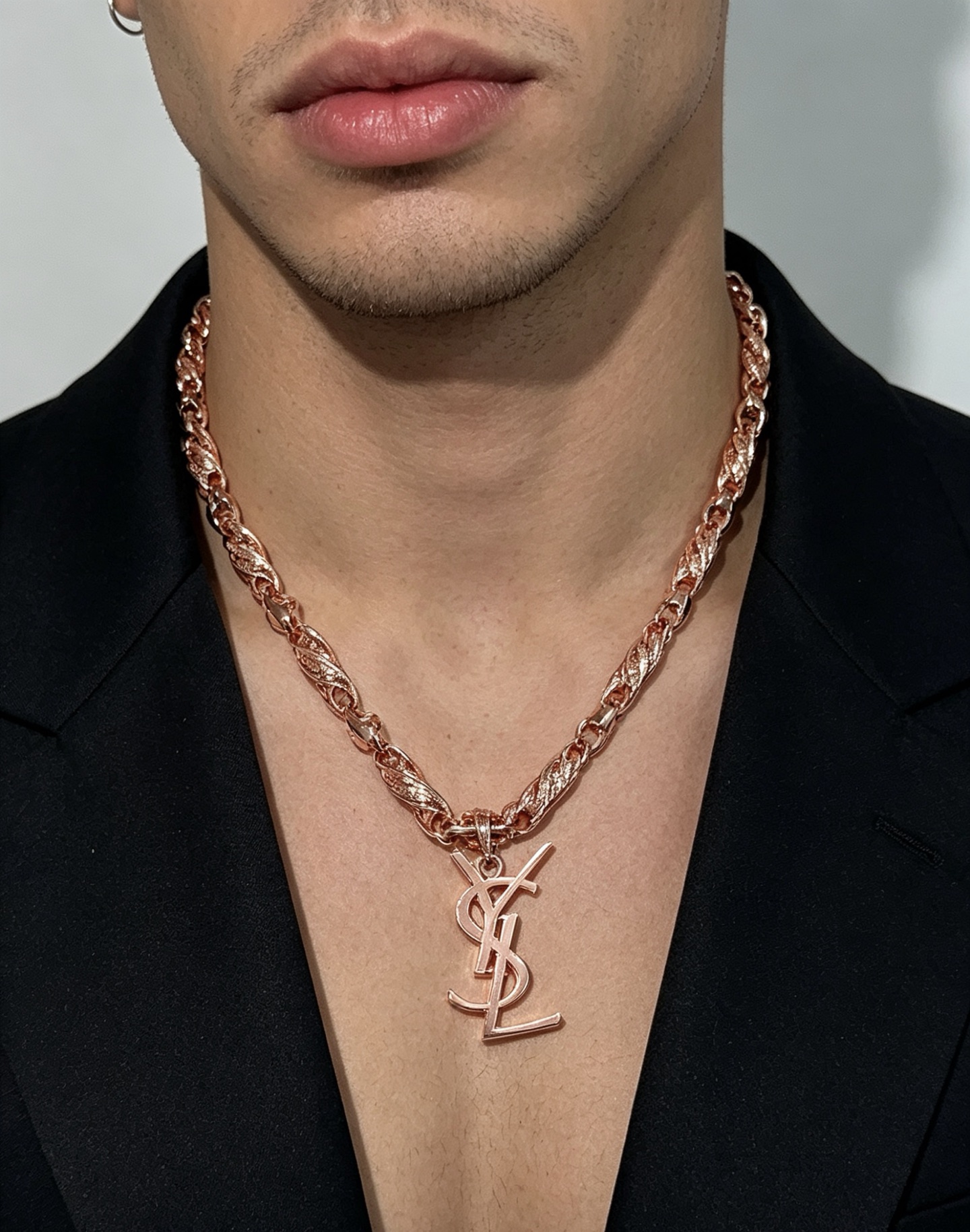 Saint Laurent Cassandre Monogram Pendant necklace Rose gold tone metal no gemstones 60cm