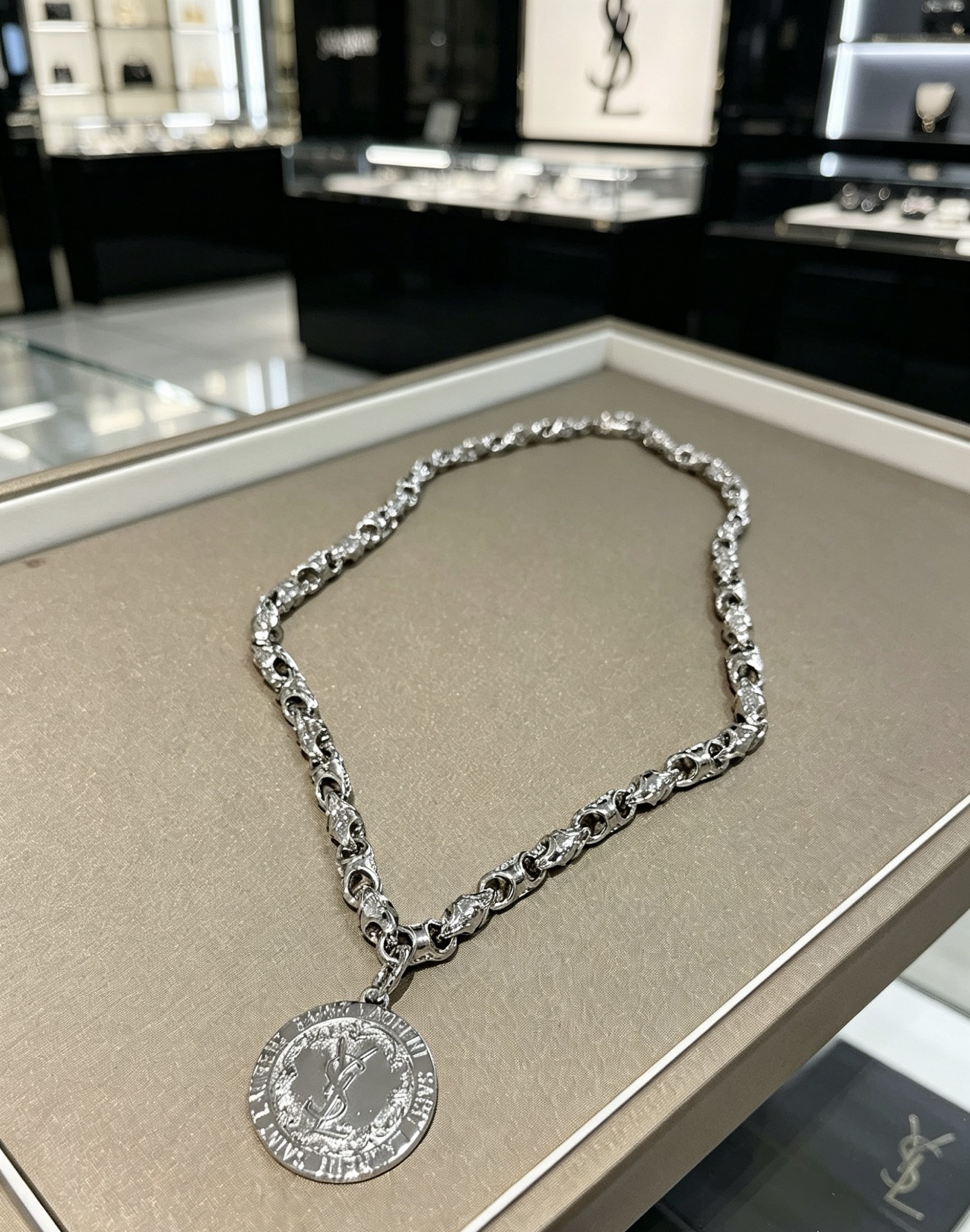 Saint Laurent Cassandre Coin Pendant Chain Necklace necklace silver-toned metal no accent stones 60cm