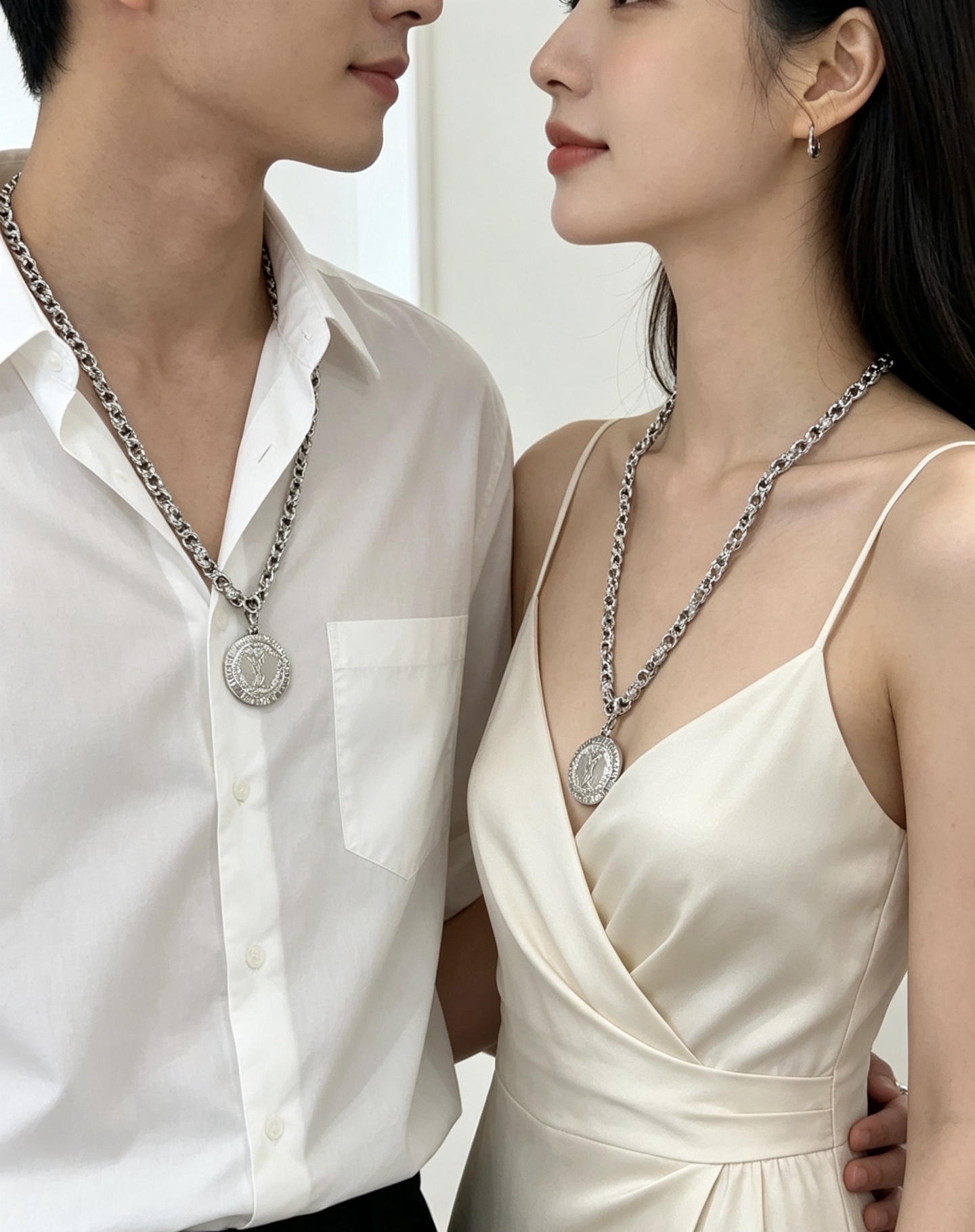 Saint Laurent Cassandre Coin Pendant Chain Necklace necklace silver-toned metal no accent stones 60cm