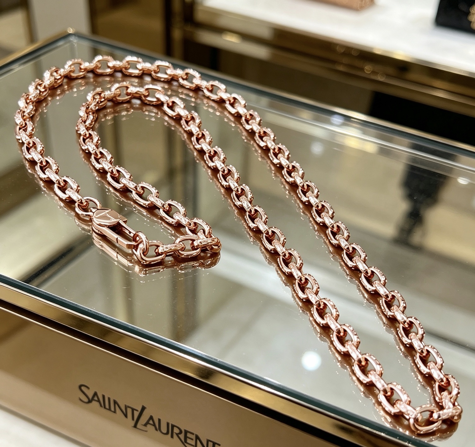 Saint Laurent V Chain necklace rose gold 60cm