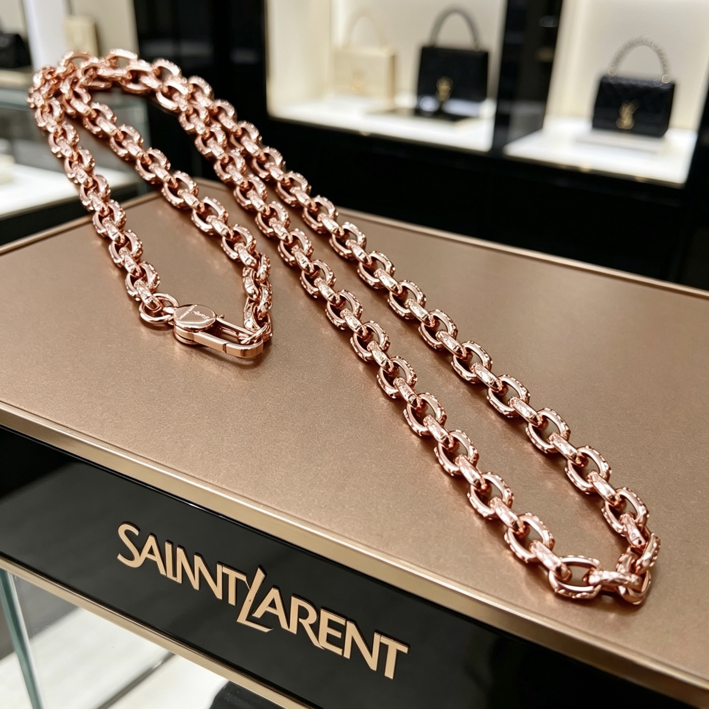 Saint Laurent V Chain necklace rose gold 60cm