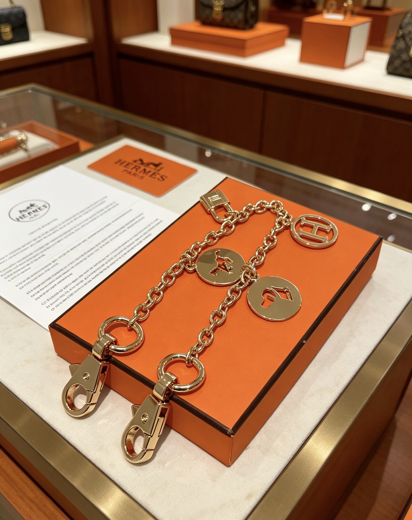 Bracciale Hermes Olga Charm Chain in metallo color oro 18 cm