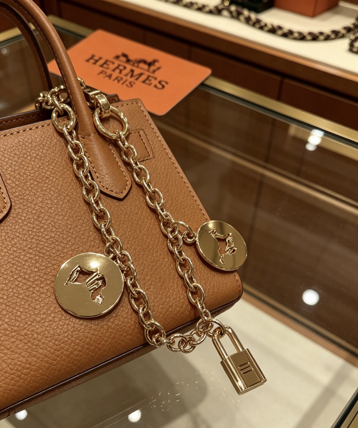 Bracciale Hermes Olga Charm Chain in metallo color oro 18 cm