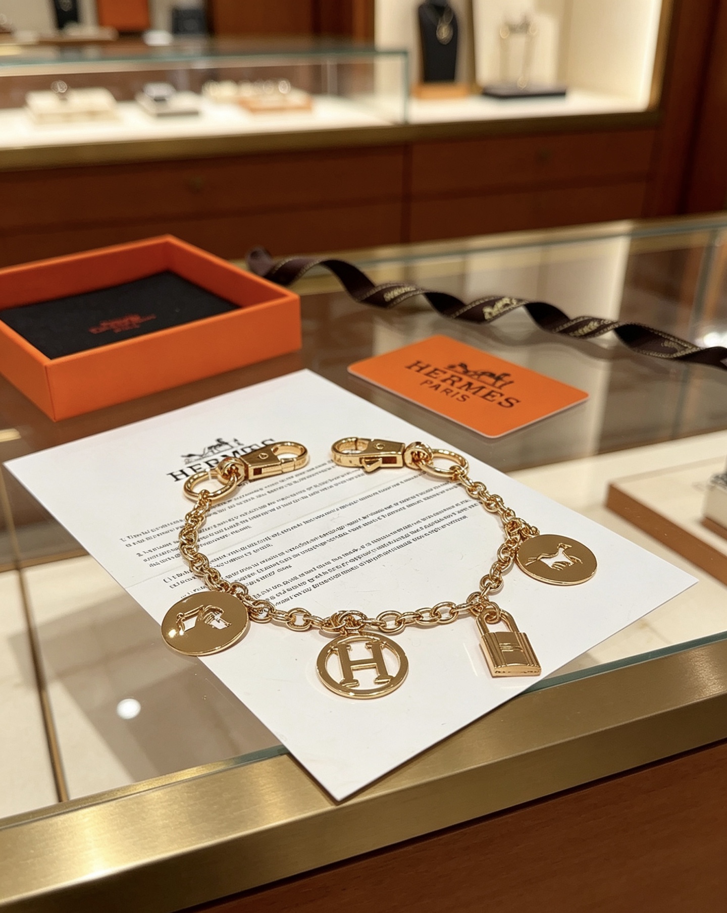 Bracciale Hermes Olga Charm Chain in metallo color oro 18 cm