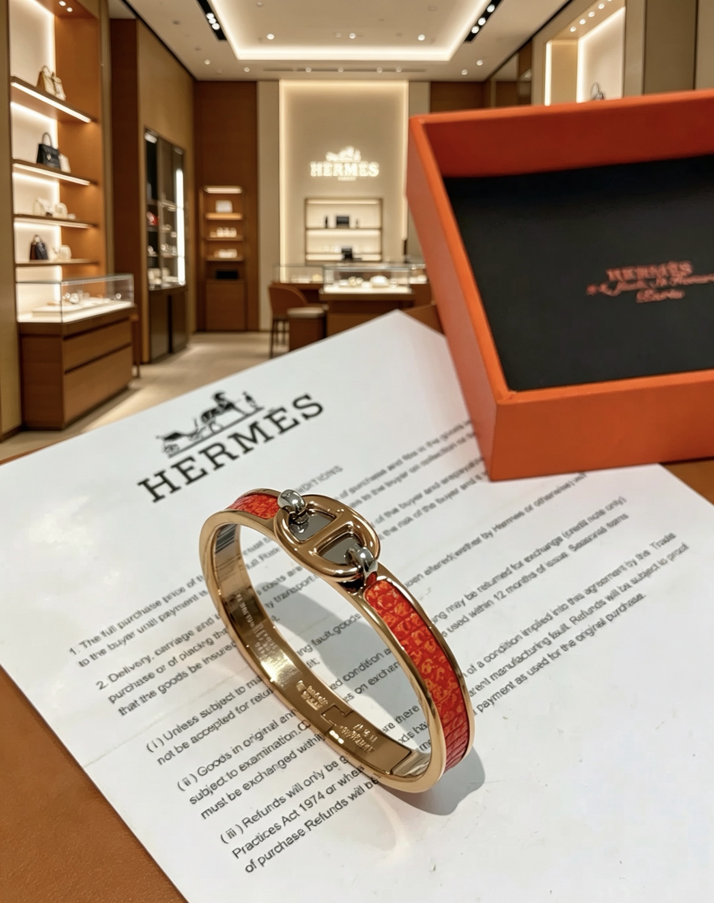 Bracciale Hermes Mini Clic Chaine d Ancre Metallo placcato oro rosa con inserto in smalto rosso 17 cm
