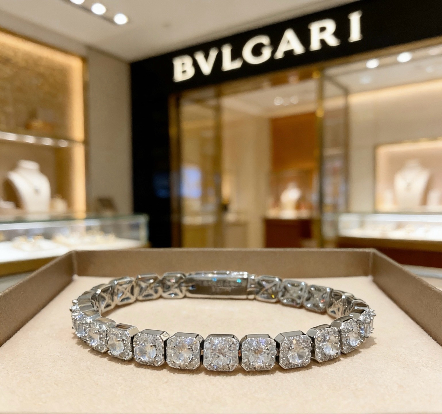 Bvlgari Divas Dream bracelet silver-toned white gold with clear diamond accents 18cm