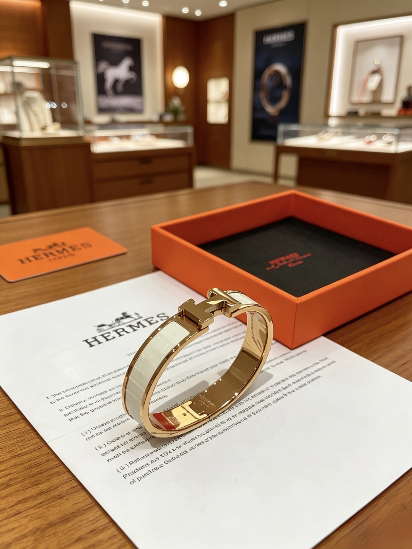 Bracciale Hermes Clic Clac H Metallo placcato oro rosa con inserto in smalto bianco sporco Circonferenza interna PM 17 cm