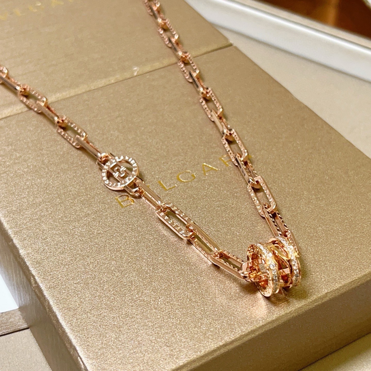 Bvlgari B zero1 necklace Rose gold with clear diamond accents 50cm