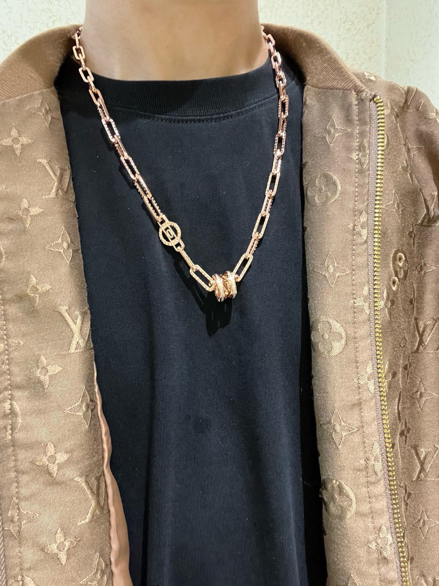 Bvlgari B zero1 necklace Rose gold with clear diamond accents 50cm