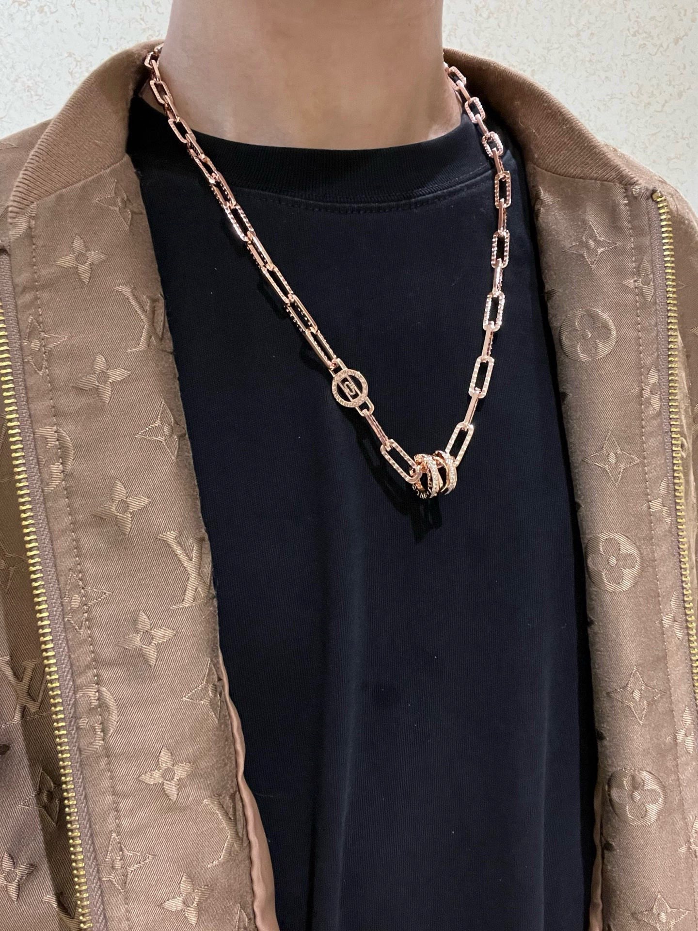 Bvlgari B zero1 necklace Rose gold with clear diamond accents 50cm