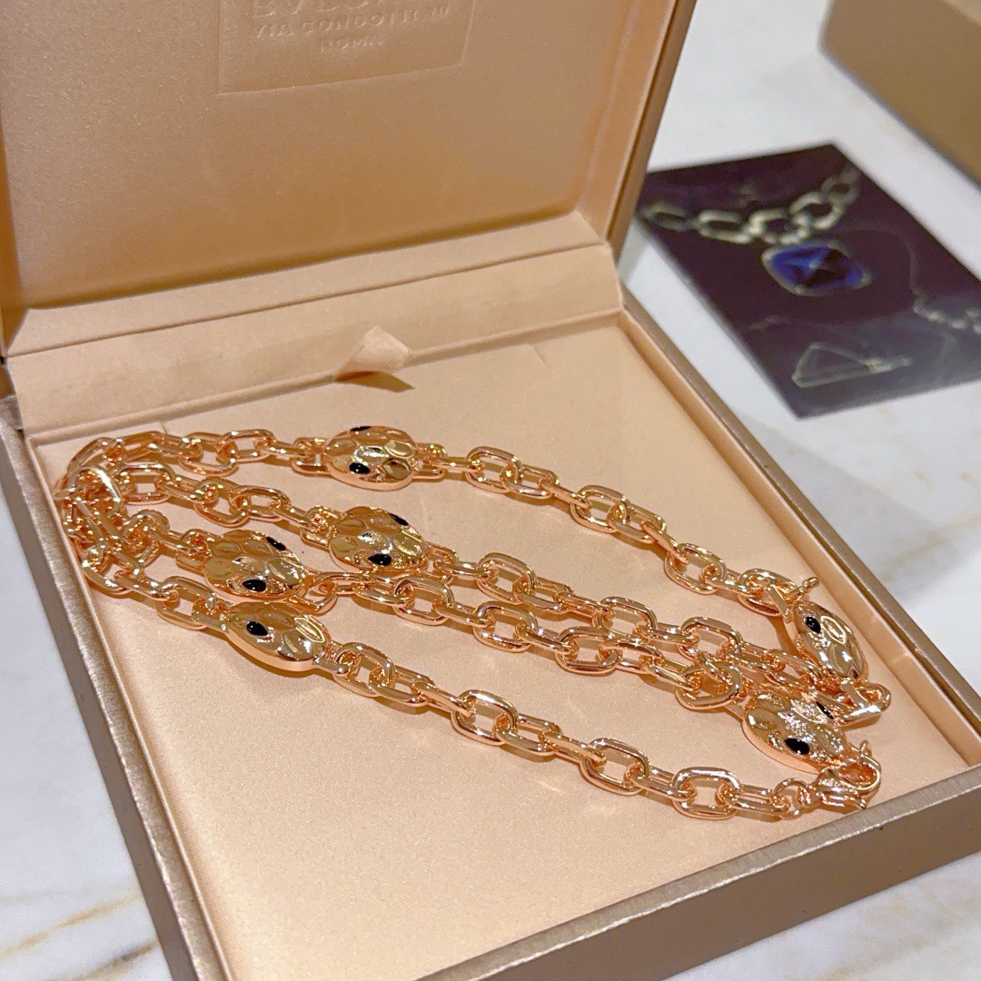 Bvlgari Serpenti necklace Rose gold with black onyx stone accents 50cm
