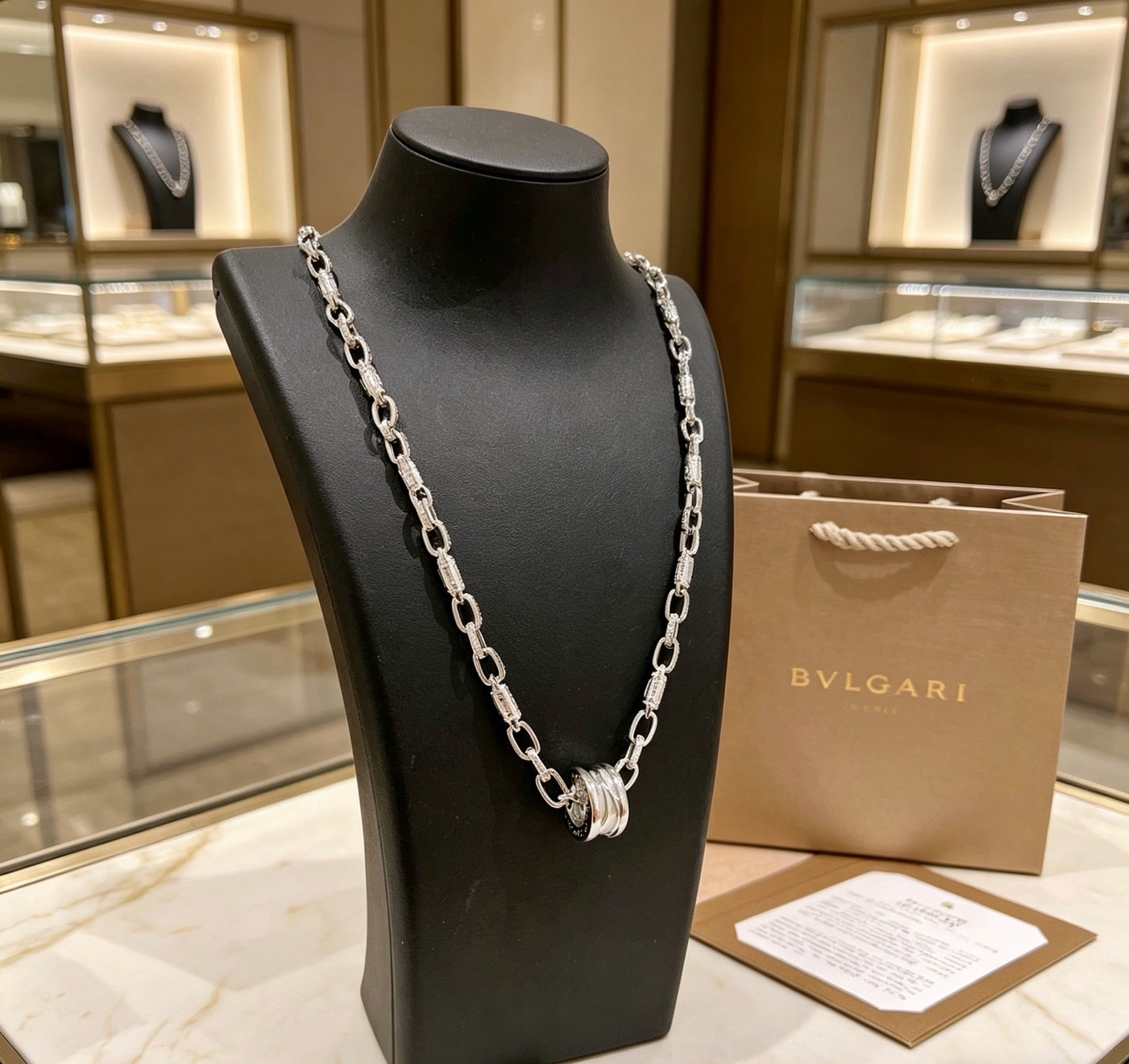 Bvlgari B zero1 necklace silver-toned metal with white ceramic accent 60cm