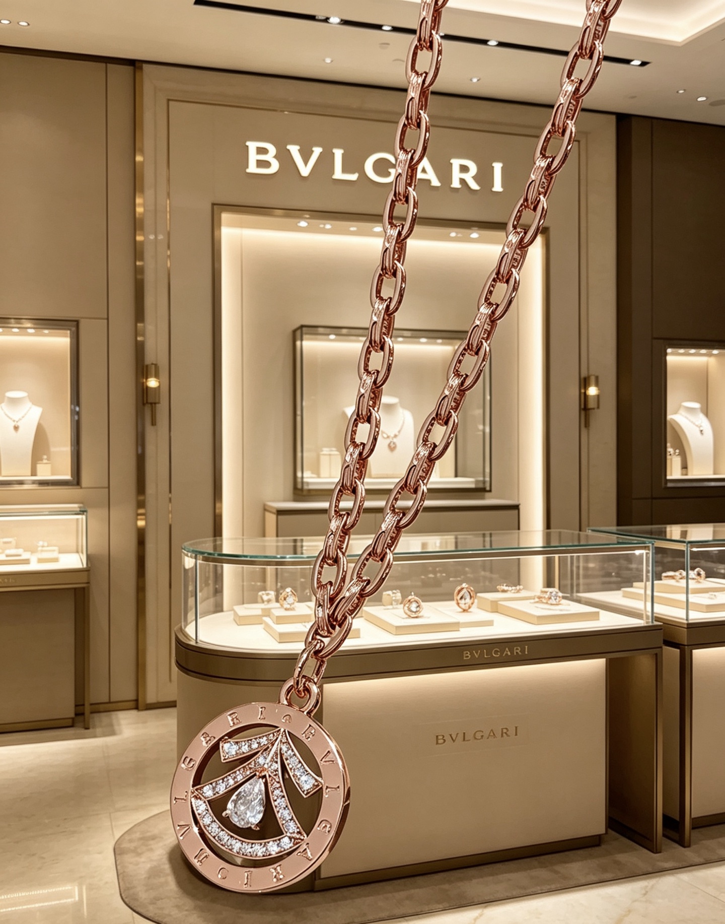 Bvlgari Divas Dream necklace Rose gold with clear diamonds 60cm