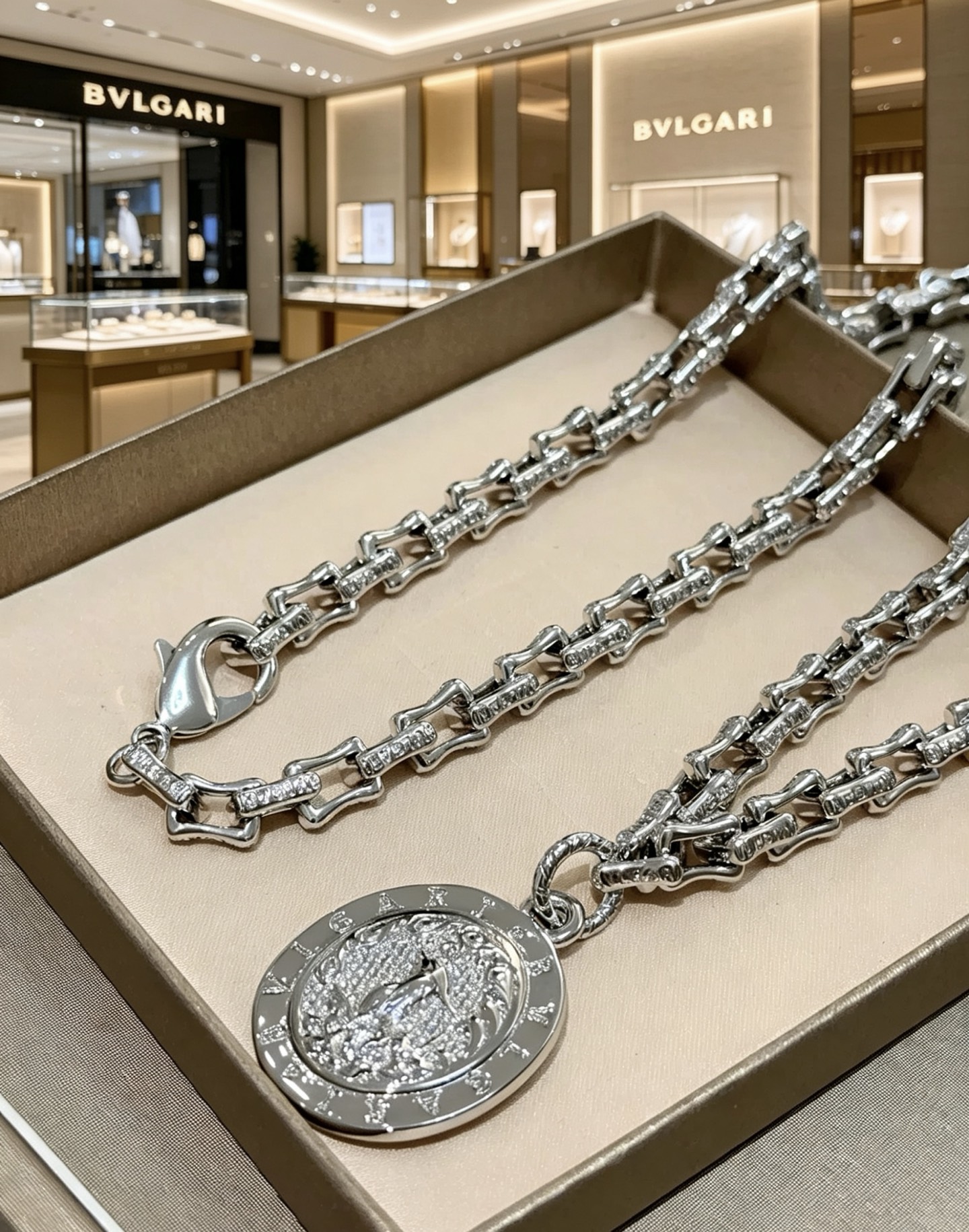 Bvlgari Bvlgari Bvlgari necklace silver-toned metal with pave clear diamonds 60cm