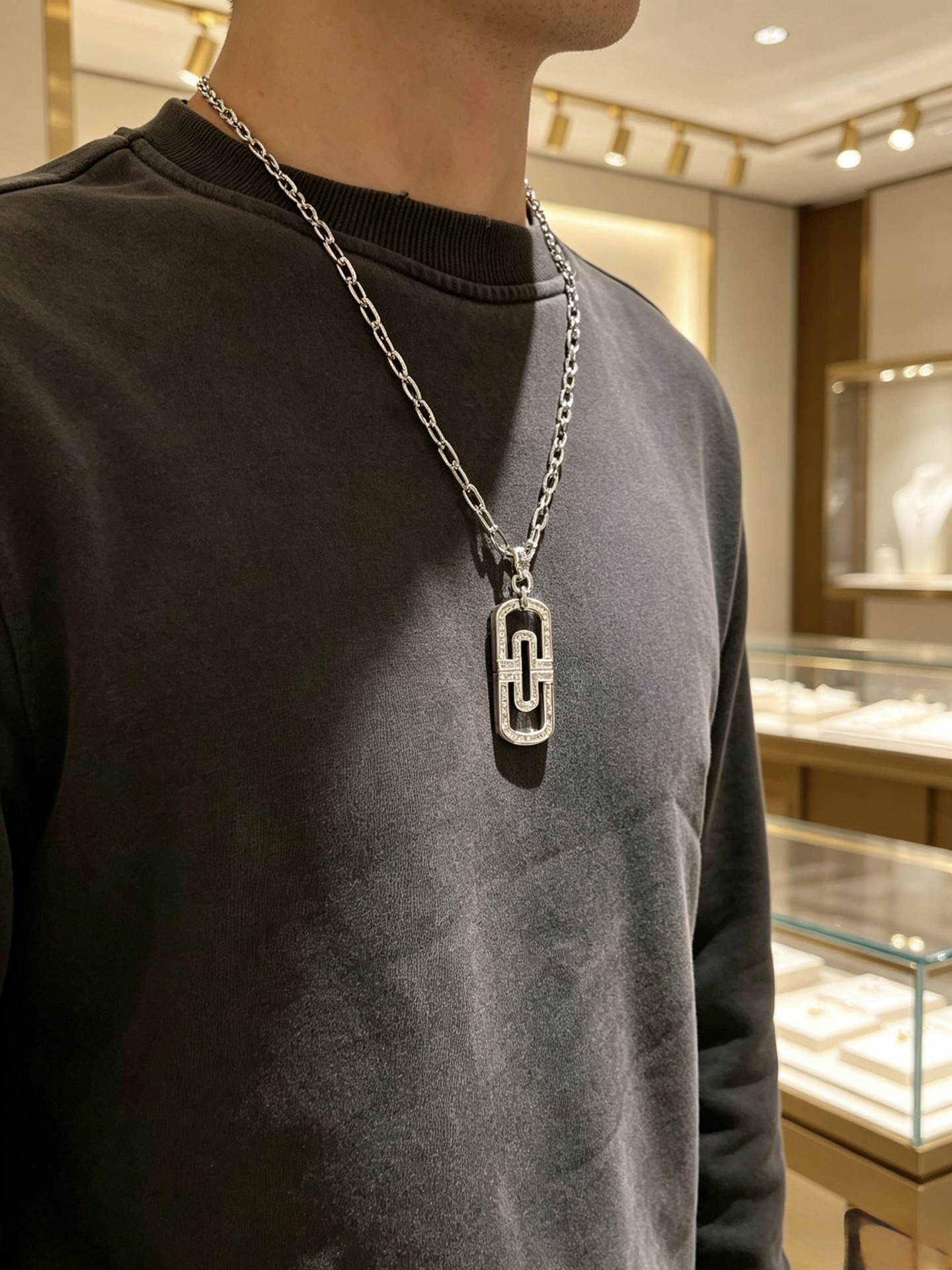 Bvlgari Parentesi necklace 18K white gold with pave diamonds 60cm