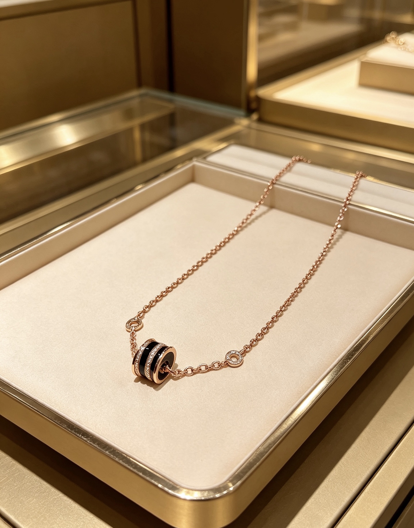 Bvlgari B zero1 necklace 18K rose gold black ceramic diamond 42cm