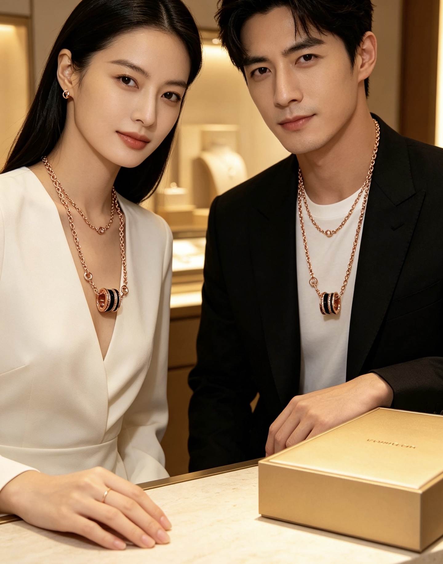 Bvlgari B zero1 necklace 18K rose gold black ceramic diamond 42cm