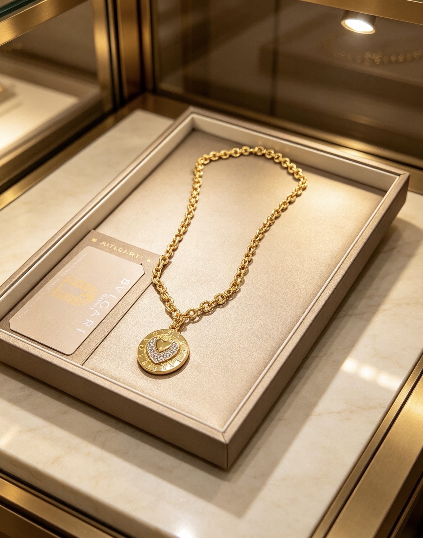 Bvlgari Bvlgari Bvlgari Heart Pendant necklace 18K yellow gold with clear pave diamonds 45cm