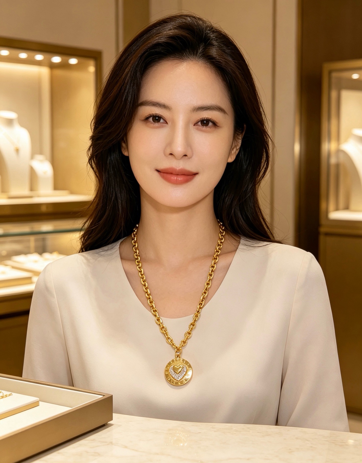 Bvlgari Bvlgari Bvlgari Heart Pendant necklace 18K yellow gold with clear pave diamonds 45cm