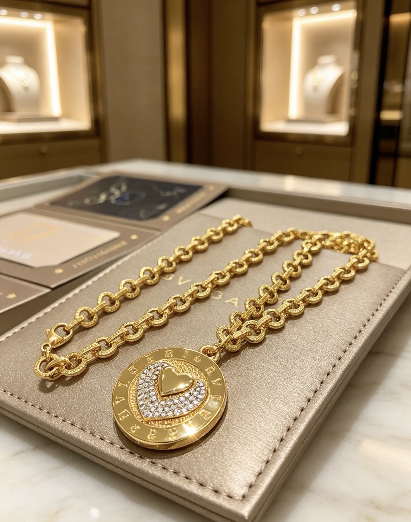 Bvlgari Bvlgari Bvlgari Heart Pendant necklace 18K yellow gold with clear pave diamonds 45cm